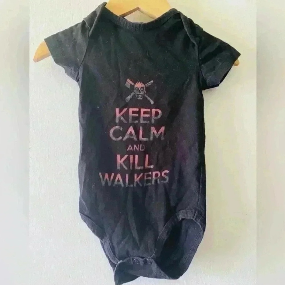 Keep Calm and Kill Walkers Black TWD Baby Onesie 6M